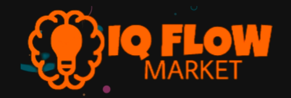 Alt Text: IQ Flow Market official logo featuring an orange brain and lightbulb icon on a dark background.