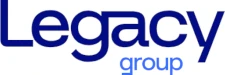 Legacy Group corporate typography logo featuring the word Legacy in dark blue text and group in a lighter sky blue font on a solid white background.a