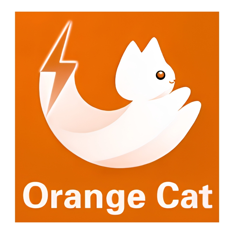 Orange Cat brand logo featuring a white stylized cat with a lightning bolt tail on an orange background.