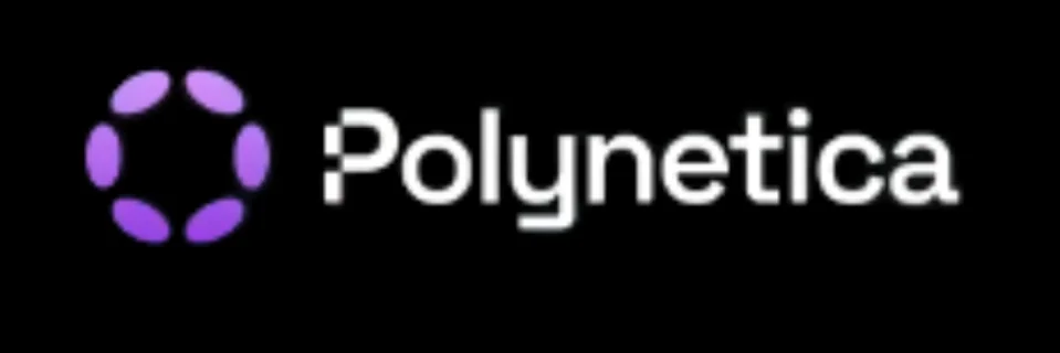 Polynetica logo with purple circular icon and white Polynetica text on black background