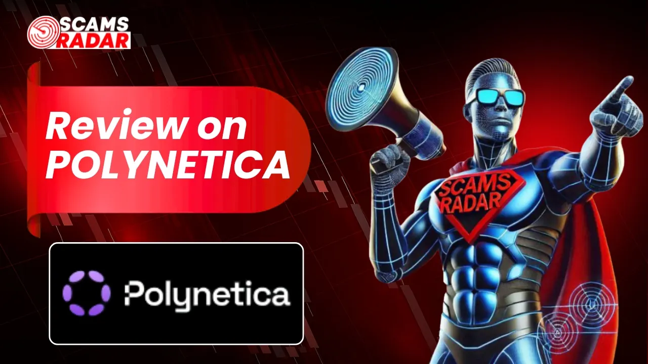 Polynetica Review Scams Radar thumbnail showing Polynetica logo and scam alert superhero graphic