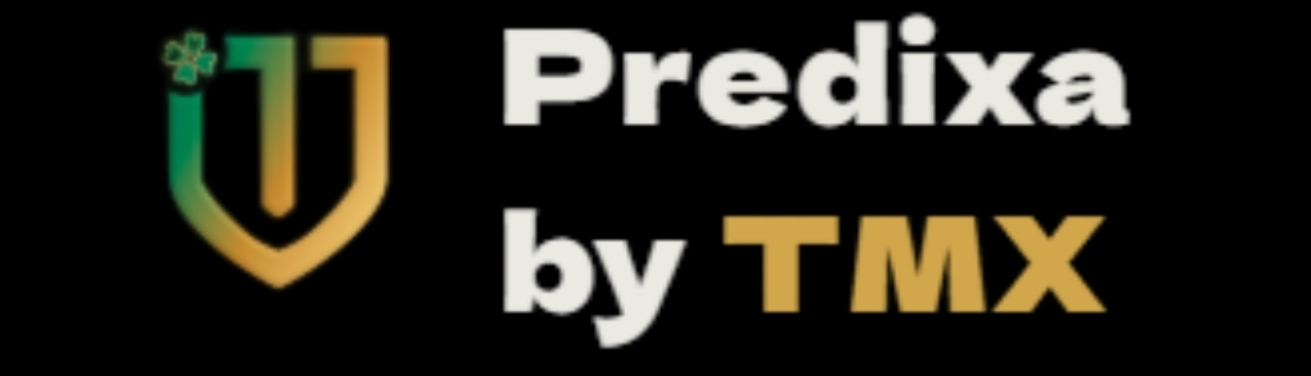 Official logo of Predixa by TMX featuring a green and gold shield icon with a small four-leaf clover, alongside the text 'Predixa by TMX' on a solid black background.