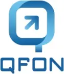 QFON logo - modern blue messaging and chat app icon with arrow symbol