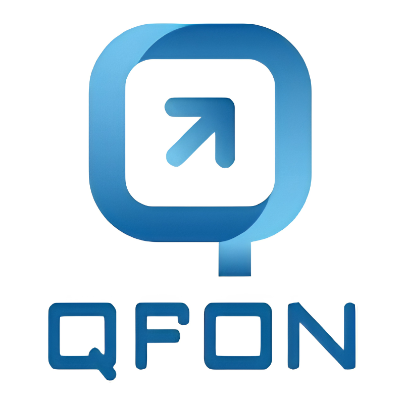 QFON logo - modern blue messaging and chat app icon with arrow symbol