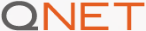QNET logo in modern design with gray Q and orange NET text