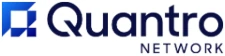 Official blue logo of Quantro Network, displaying the geometric icon and brand name text for an investigative review of the platform.