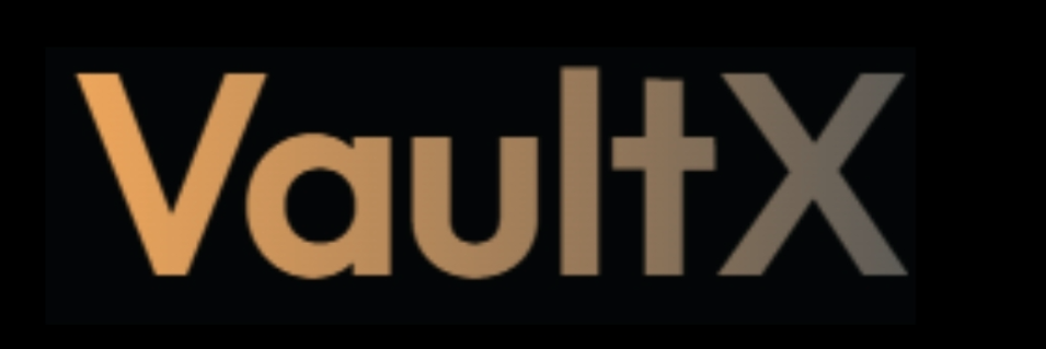 VaultX logo with gold and grey typography on a solid black background for the VaultXTrade platform.