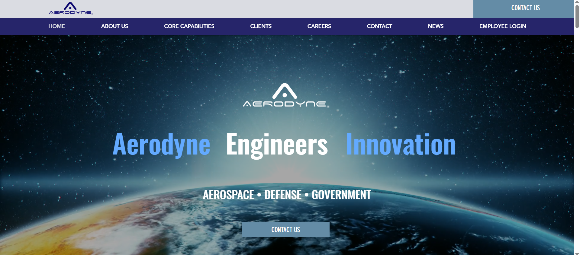 Aerodyne Engineers Innovation homepage showcasing aerospace, defense, and government engineering solutions