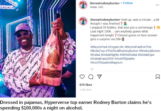 Rodney Burton pleads guilty in HyperFund Ponzi scheme - showing him boasting with expensive alcohol in Dubai