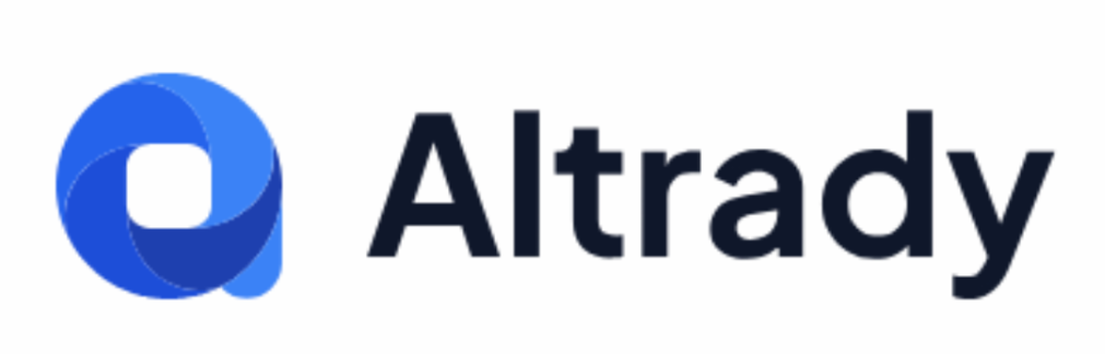 Official Altrady cryptocurrency trading platform logo with a blue circular icon and dark navy text.