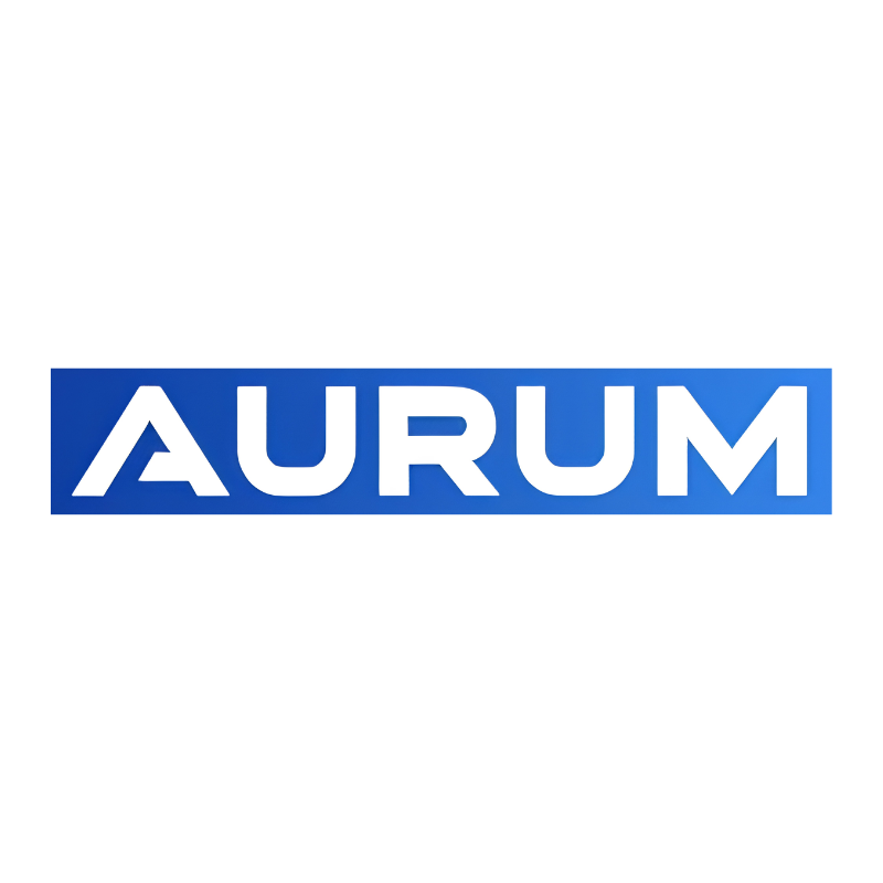 Aurum modern typography logo featuring bold white text inside a blue horizontal bar, representing clean and professional branding.