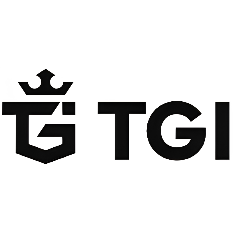 TGI black and white logo featuring a stylized crown above the letter G and bold TGI text.