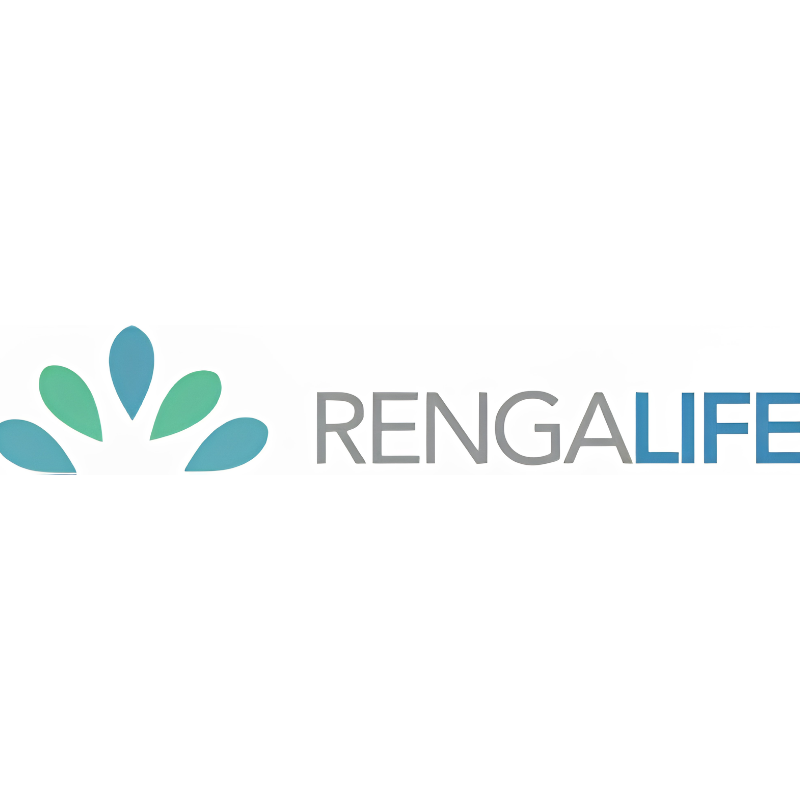 RengaLife logo featuring a blue and green leaf-inspired icon beside the RengaLife brand name on a white background.