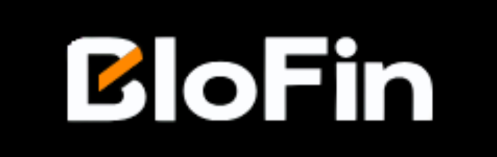Official BloFin logo displaying white typography with an orange accent on the letter B, set against a solid black background.
