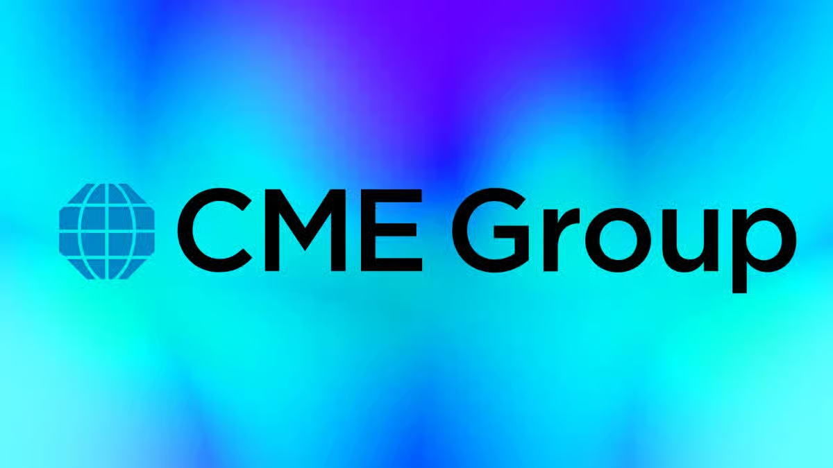 Official logo of CME Group set against a blue and purple gradient background.