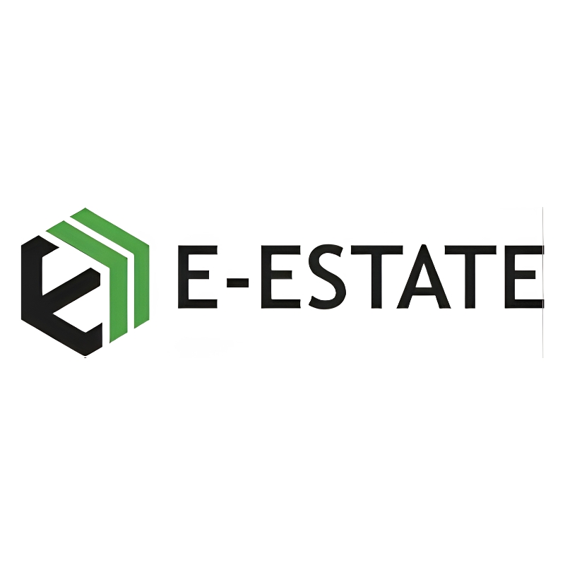 E-Estate official real estate company logo with green and black design