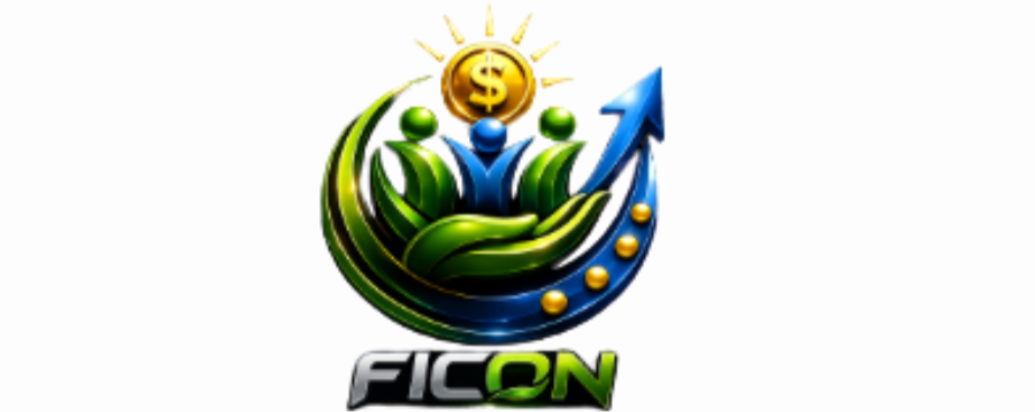 "FICON digital investment platform official logo showcasing a high-contrast metallic green and blue design with a shiny dollar symbol and an upward-trending arrow."