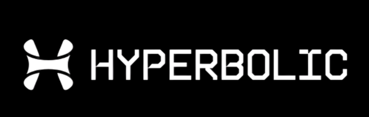 Official Hyperbolic logo featuring a stylized H symbol and bold white typography on a black background.