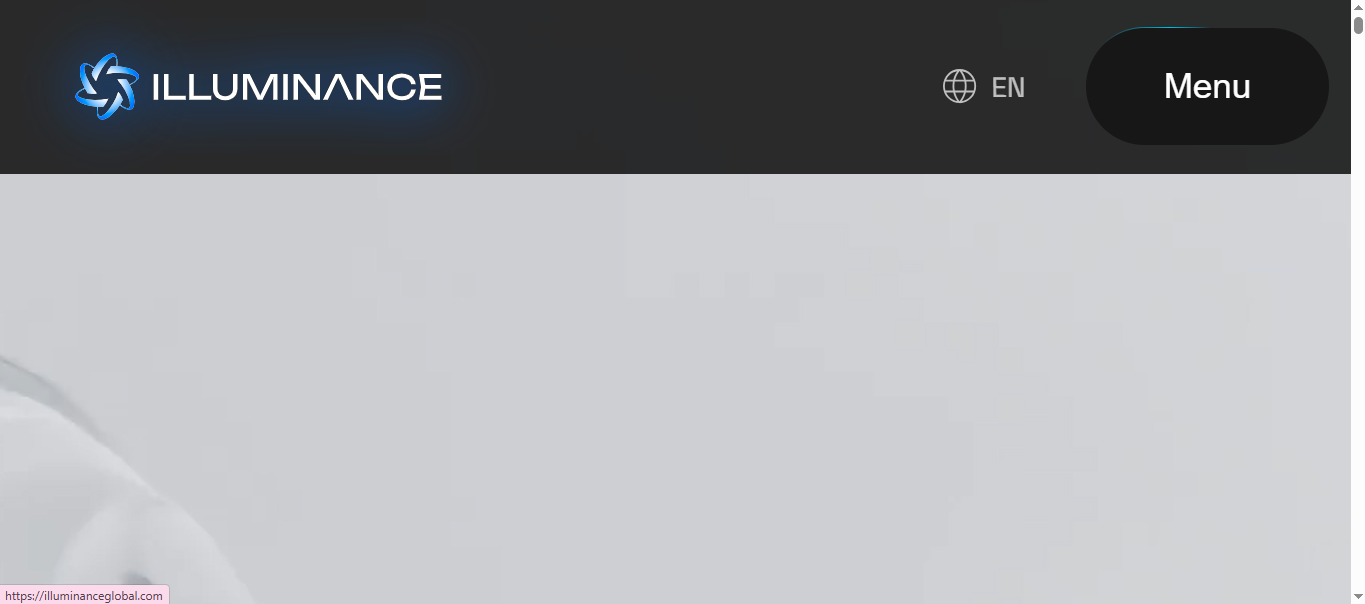 Screenshot of the Illuminance Global website homepage used in an Illuminance Review