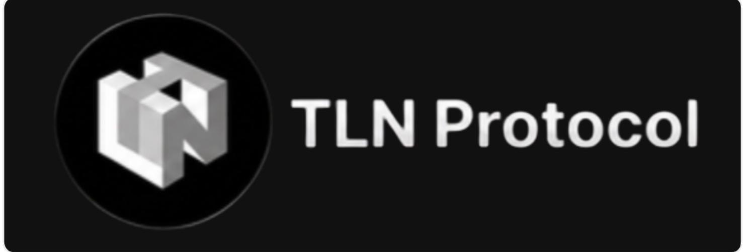 TLN Protocol logo displayed on a black background with the platform name in white text, representing the blockchain and cryptocurrency ecosystem.