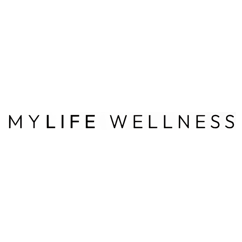 MyLife Wellness minimalist text logo in clean, black uppercase typography on a transparent background, representing health and wellness branding.