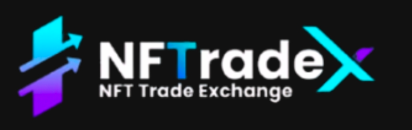 NFTradeX NFT Trade Exchange logo featuring modern crypto branding with blue and purple gradient design on black background