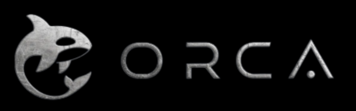 Silver metallic Orca logo featuring a stylized killer whale icon and distressed 3D text on a black background.