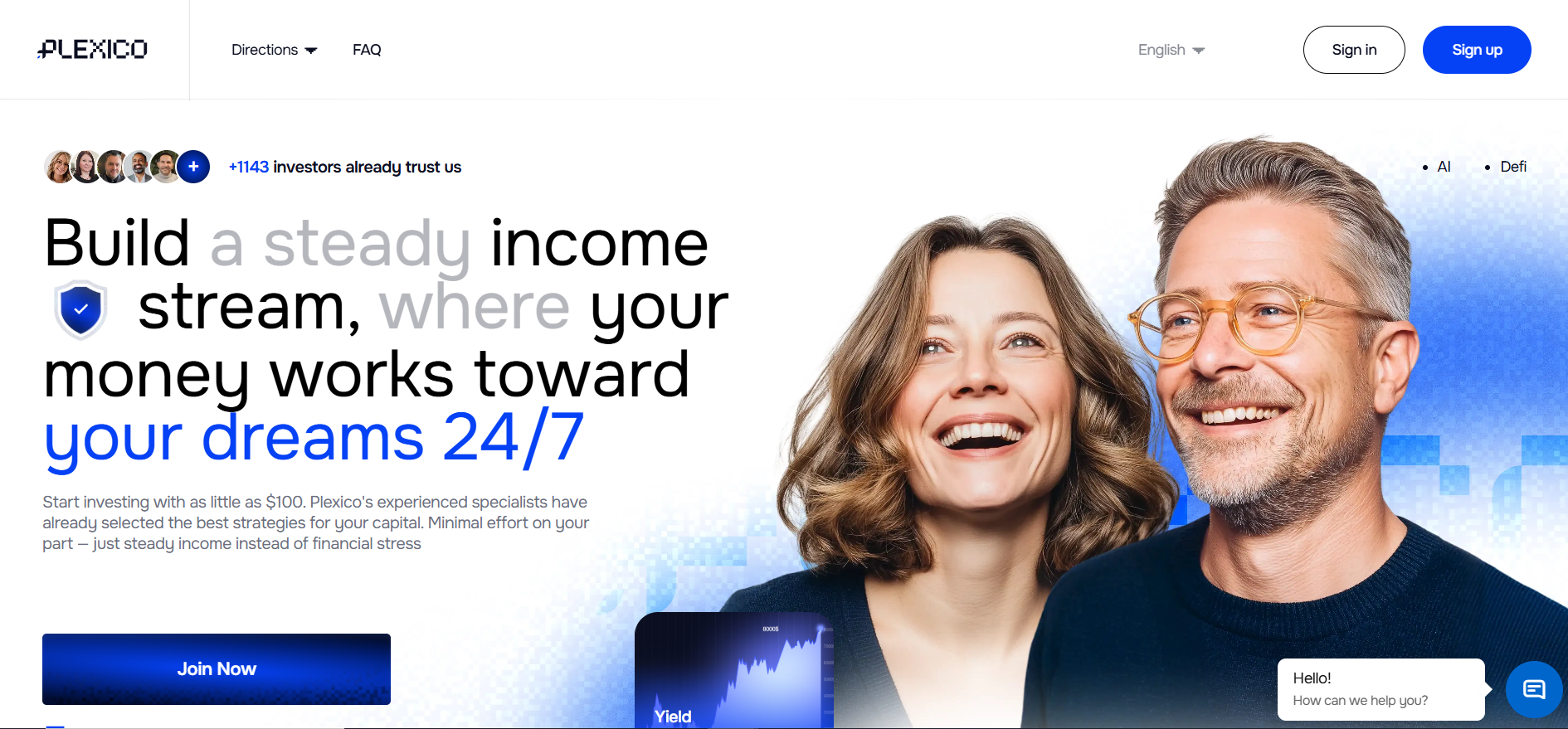 Plexico investment platform interface showing steady income stream for investors