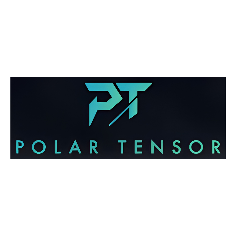 Polar Tensor logo with modern blue gradient PT monogram on dark background representing AI, machine learning and technology solutions