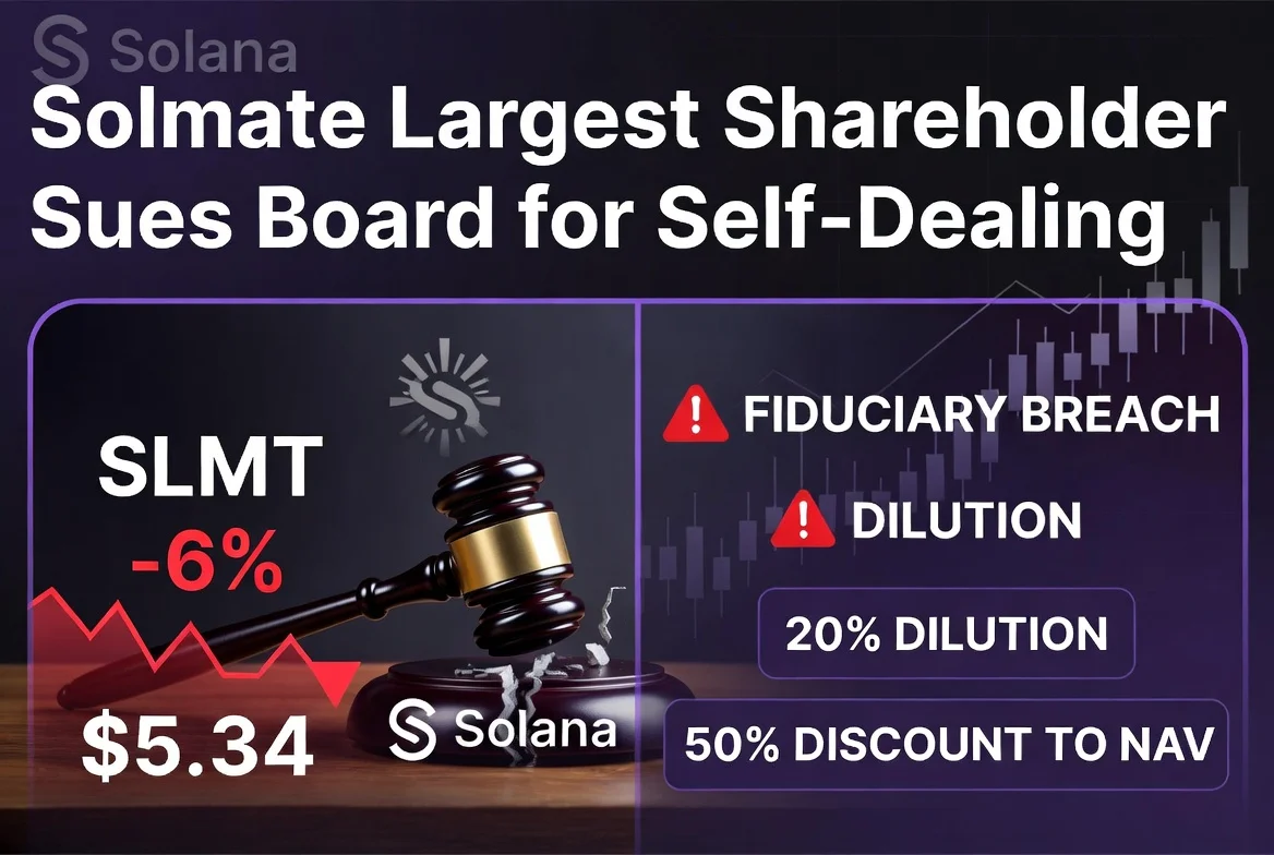 Solmate Infrastructure largest shareholder sues board for self-dealing and fiduciary breaches - SLMT stock down 6% trading at $5.34 with 20% dilution and 50% discount to NAV