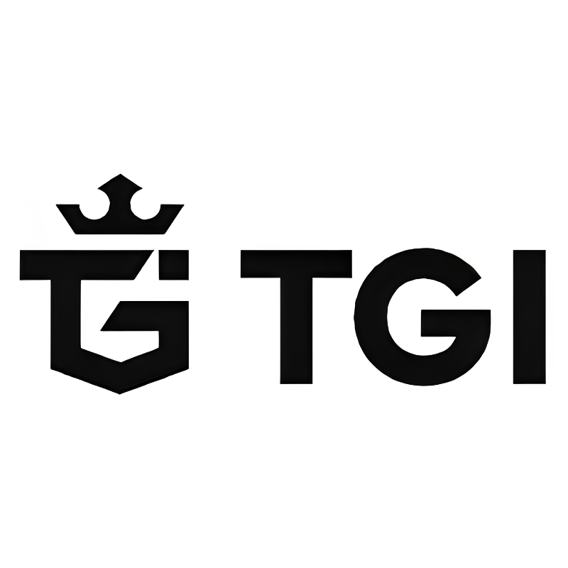 Black TGI logo featuring a geometric shield and crown icon on a white background.