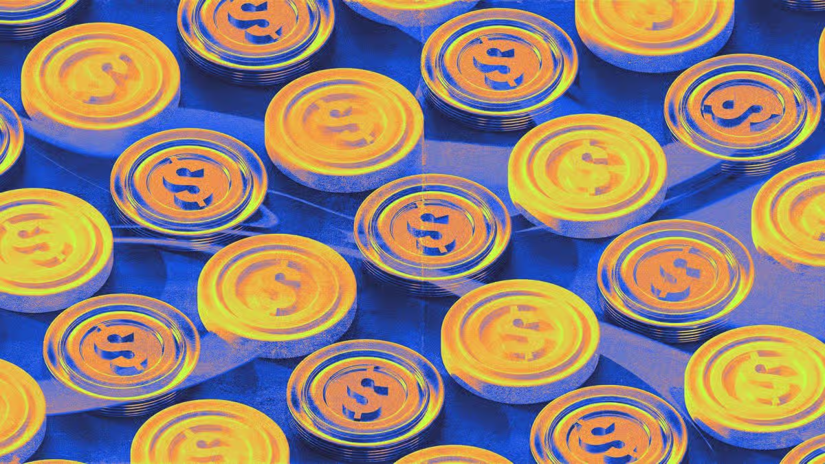 Illustration of multiple USDT stablecoin digital coins representing cryptocurrency, digital payments, and blockchain finance.