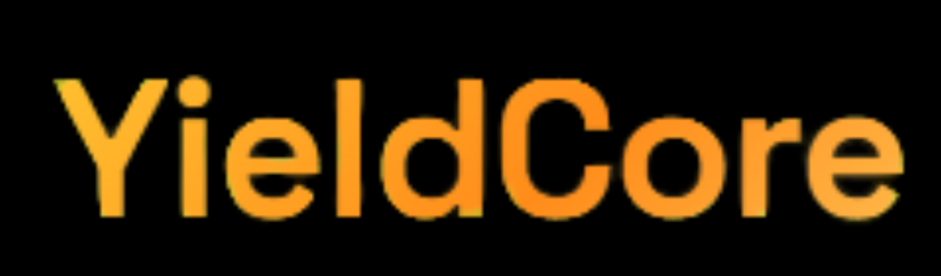 YieldCore logo in gold text on a black background, representing the crypto and fintech brand.