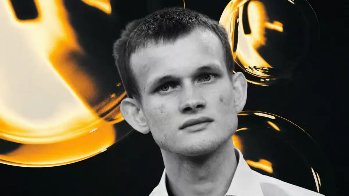 Portrait of the Ethereum co-founder with a black and gold background, representing Ethereum, blockchain technology, cryptocurrency innovation, and digital finance.