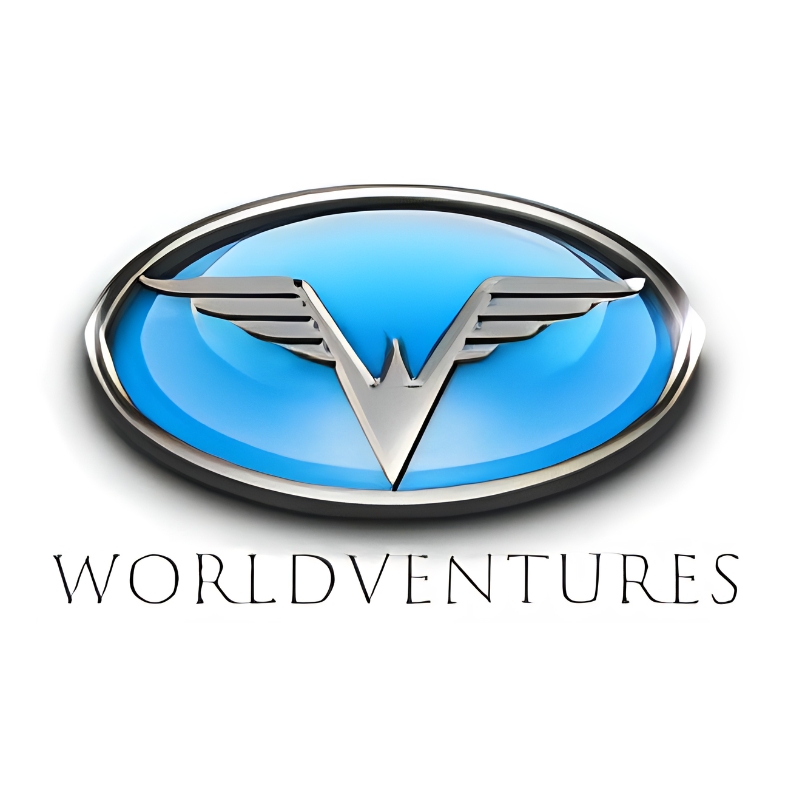 WorldVentures logo with blue background and silver wings