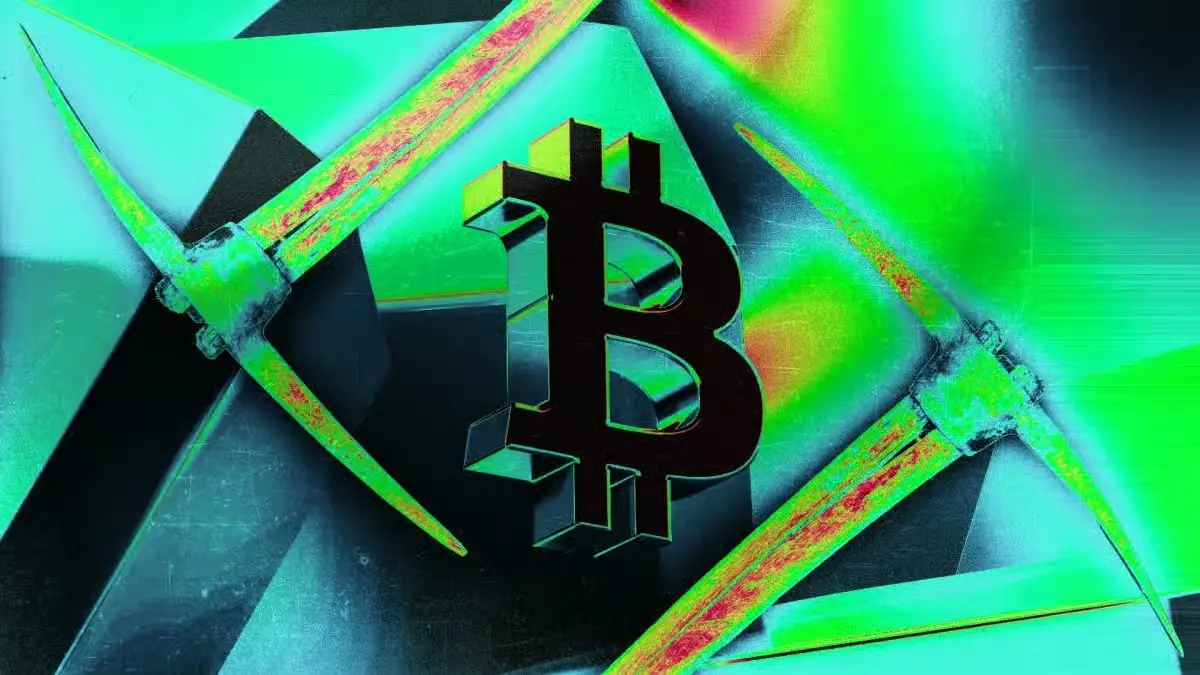 Ionic Digital Bitcoin mining illustration showing the Bitcoin logo and mining pickaxes after the company's 25% Nasdaq debut surge driven by expansion of Celsius bitcoin mining assets into AI infrastructure.