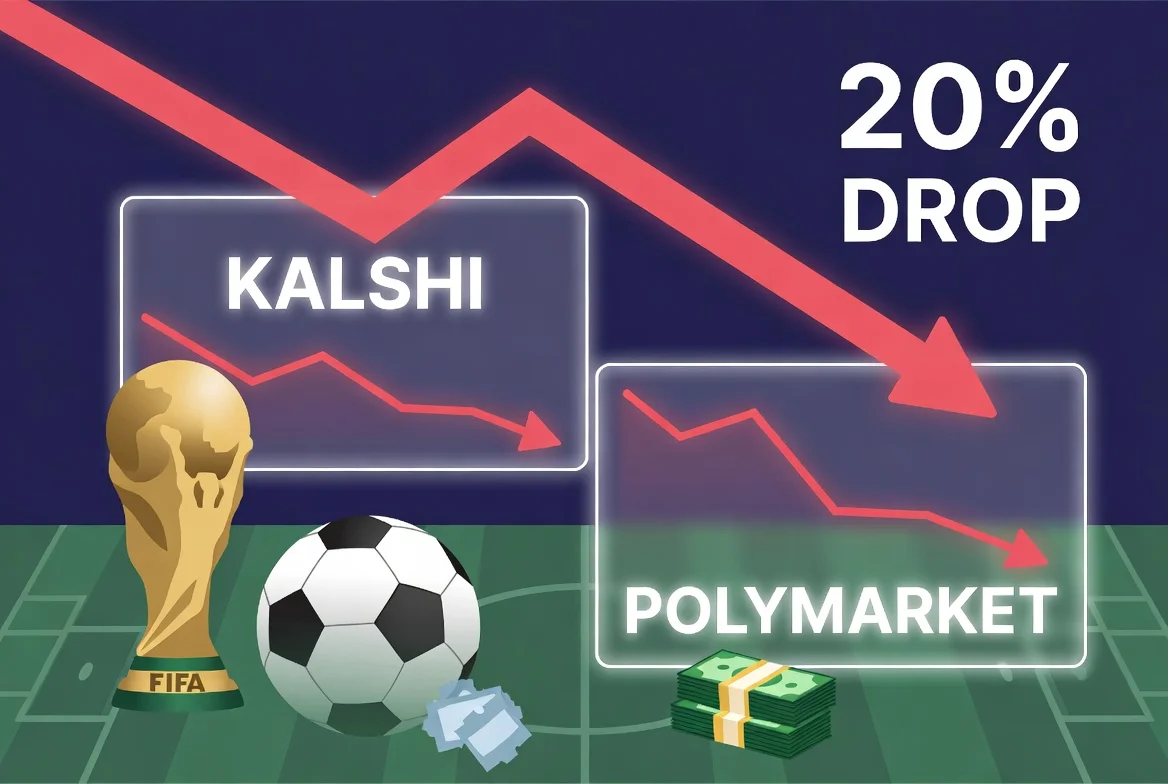 Kalshi and Polymarket prediction markets showing sharp decline in open interest and trading volume after the 2026 World Cup final.