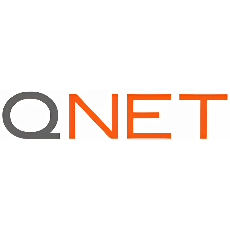 QNET Review logo featuring the official QNET brand name in orange and gray.