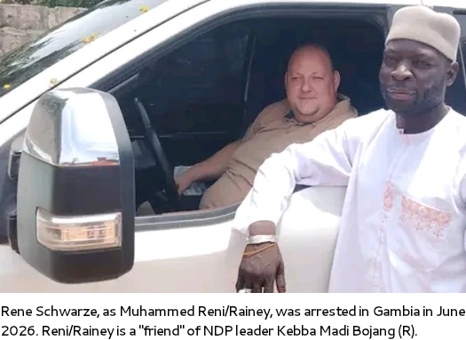 Rene Schwarze sitting in a vehicle during Rene Schwarze Arrest case in Gambia