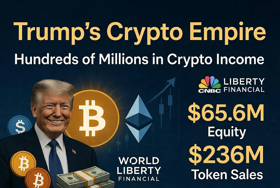 President Donald Trump financial disclosure showing hundreds of millions in crypto income from World Liberty Financial, Bitcoin and Ethereum earnings in 2026