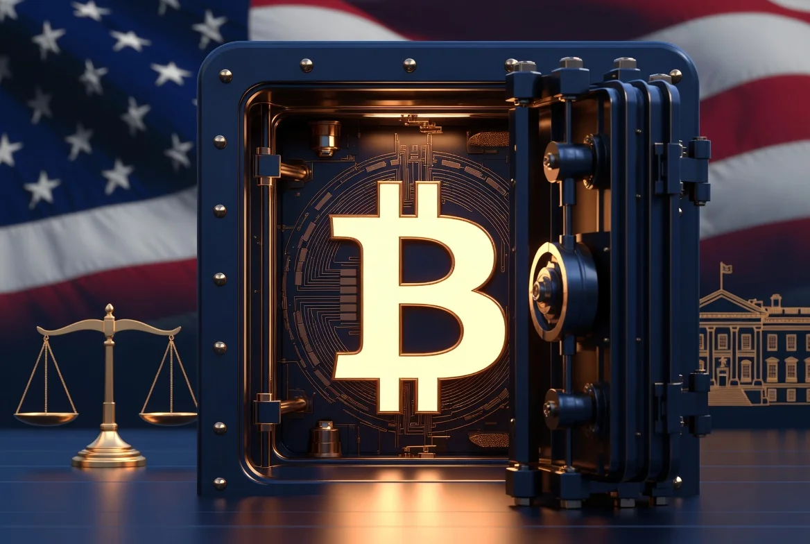 President Donald Trump Strategic Bitcoin Reserve hitting legal hurdles with US government Bitcoin stockpile and justice scales