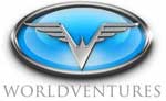 WorldVentures logo with blue background and silver wings