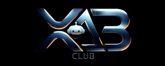 XAB Club logo featuring a futuristic robot mascot integrated with stylized XAB letters in blue metallic design