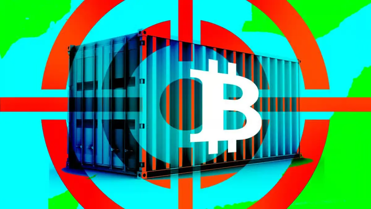 Bitcoin mining container with Bitcoin symbol