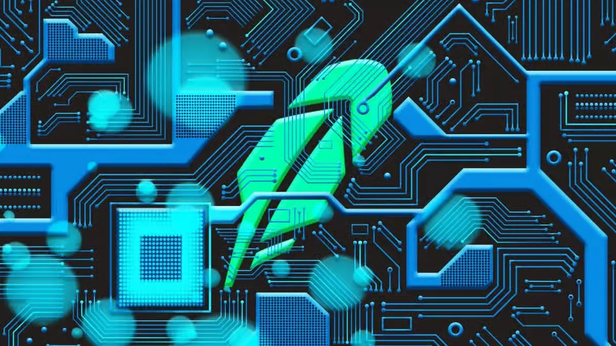AI and cryptocurrency technology represented by a glowing digital circuit board