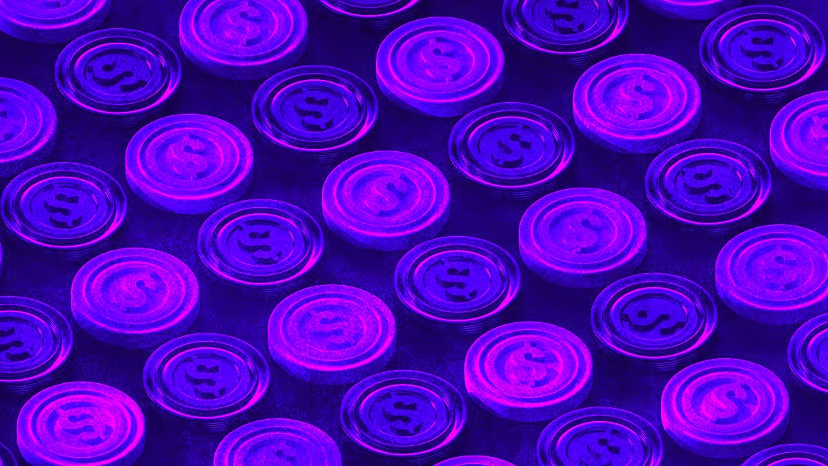 Purple cryptocurrency coins representing digital currency