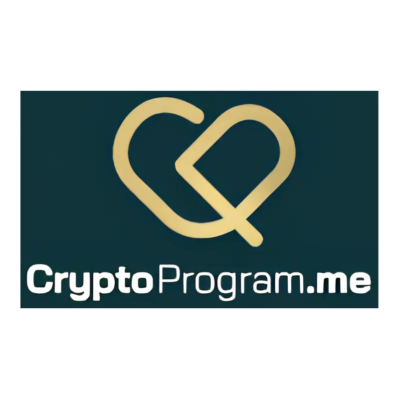 CryptoProgram.me logo - interlocking golden C and P forming a heart shape on dark teal background