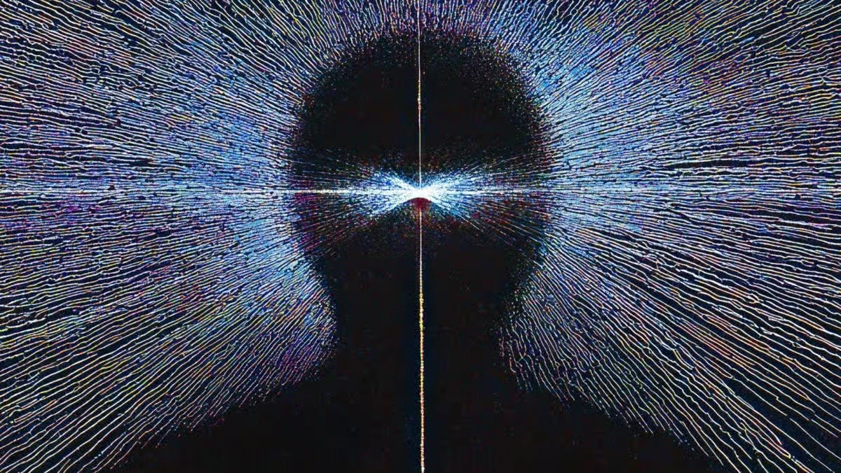 Digital data visualization with abstract particle pattern