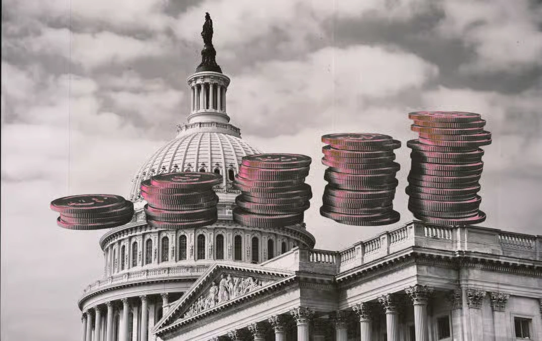 US Capitol building with stacks of coins representing political betting markets