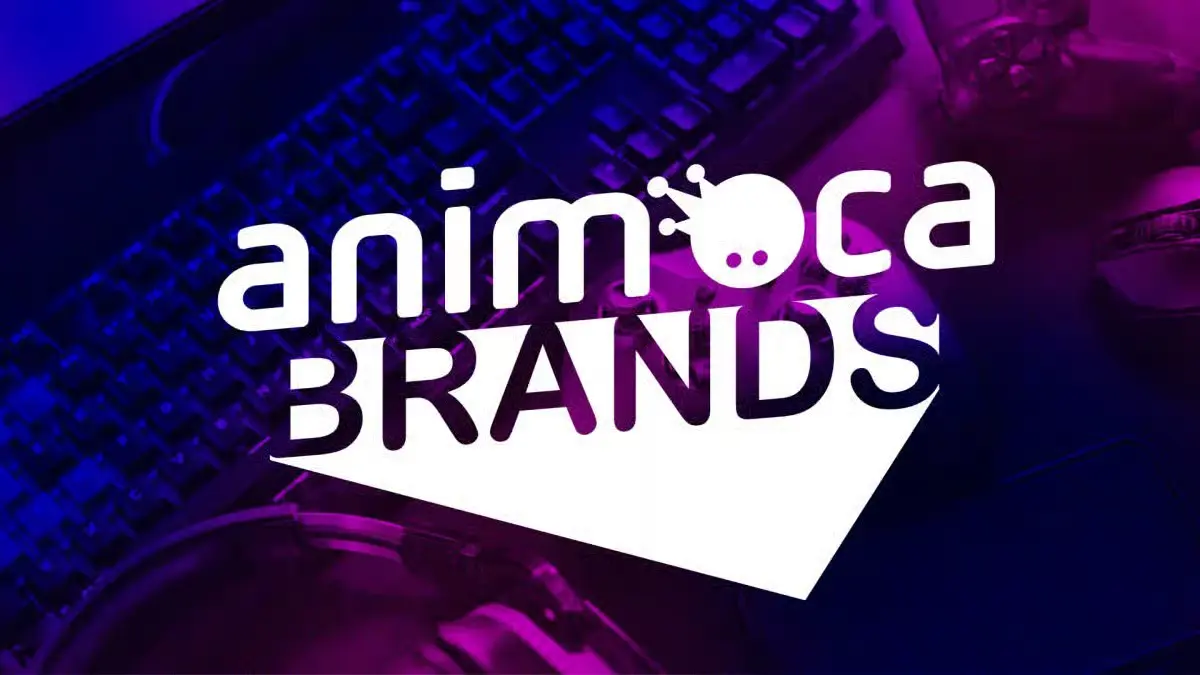 Animoca Brands logo over a gaming keyboard and controller background